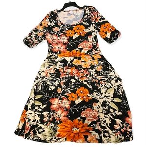 Lularoe Amelia dress short-sleeved floral fall black orange knee length Xlarge
